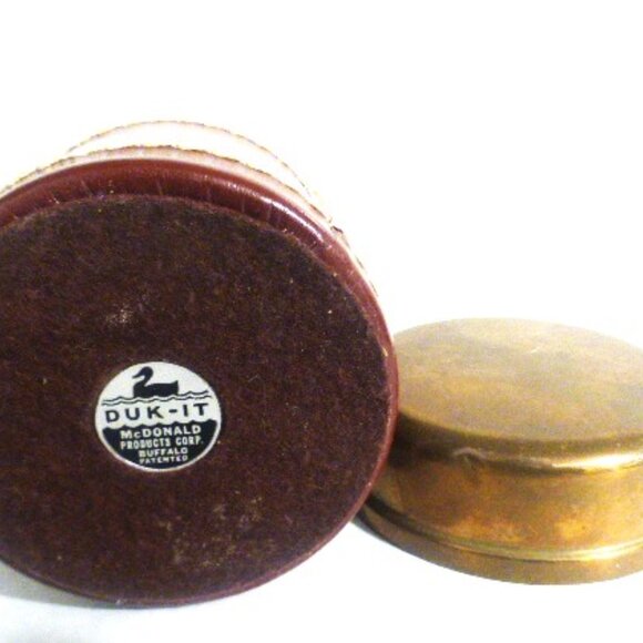 DUK-IT HUMIDOR & 2 Tobacco Cans Leather-Wrapped Copper Body Brass Lids - Picture 10 of 10